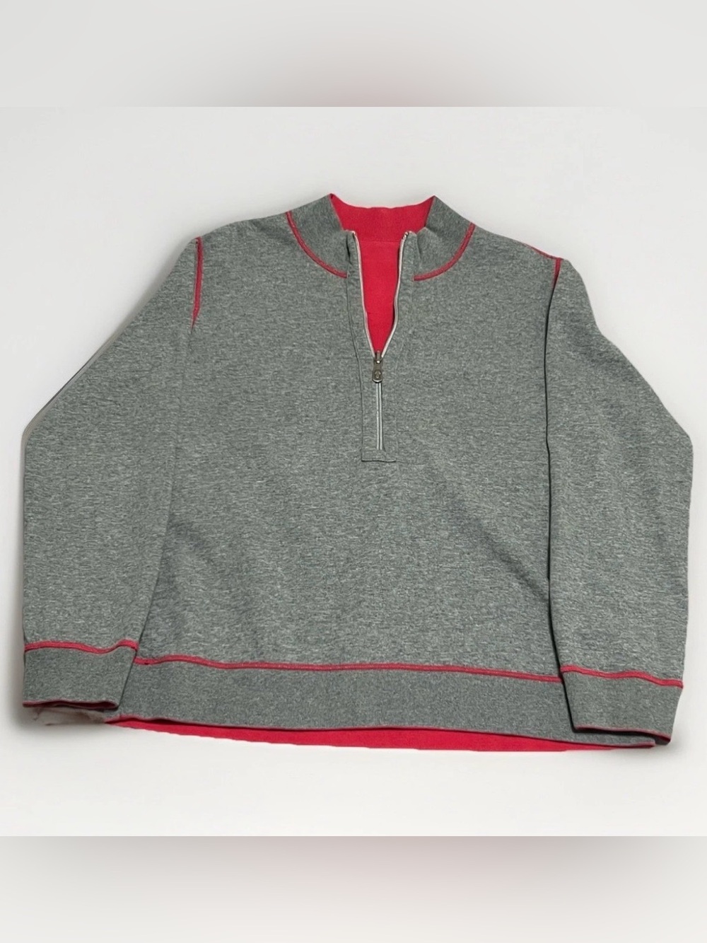 Tommy Bahama Pullover Men XL Gray 1/4 Zip Cotton Tencel Blend Contrast Stitching